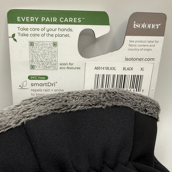 ISOTONER Men's Black SmartDri Fleece inside Gloves Eco comfort PFC free size XL - Picture 6 of 6